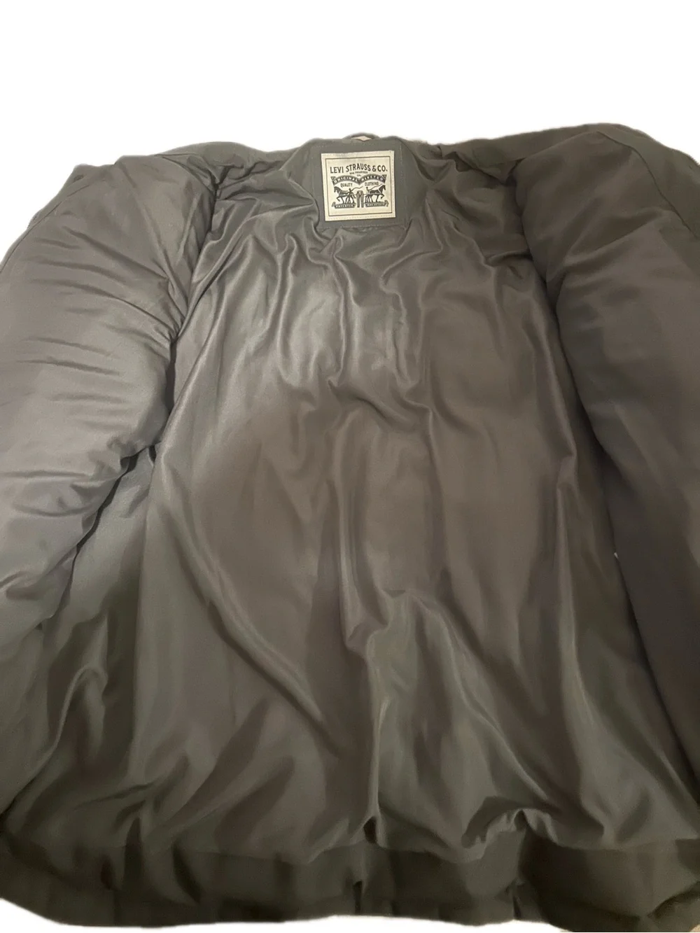 Levi's Olive Green Puffer Jacket with Black Shoulder Yoke